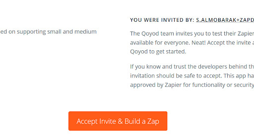 الربط الإلكتروني بين قيود وزابير - قيود Accept Invite & Build a Zap